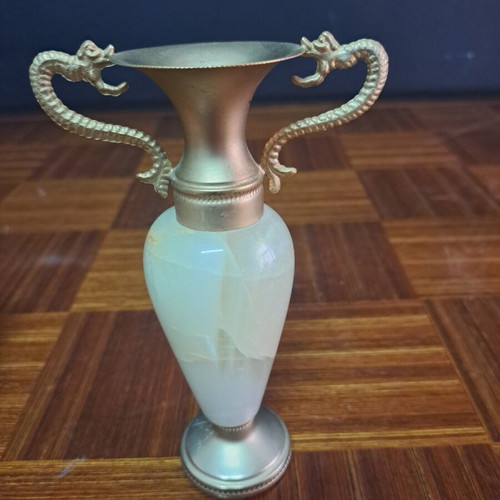 Marble amphorae used with bronze dragon-shaped handles, vintage, set of 2