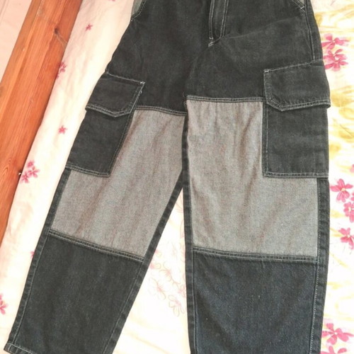 Bershka Cargo Patchwork Jeans like new, black and grey, size 32