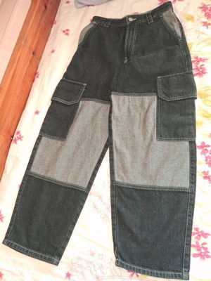 Bershka Cargo Patchwork Jeans like new, black and grey, size 32