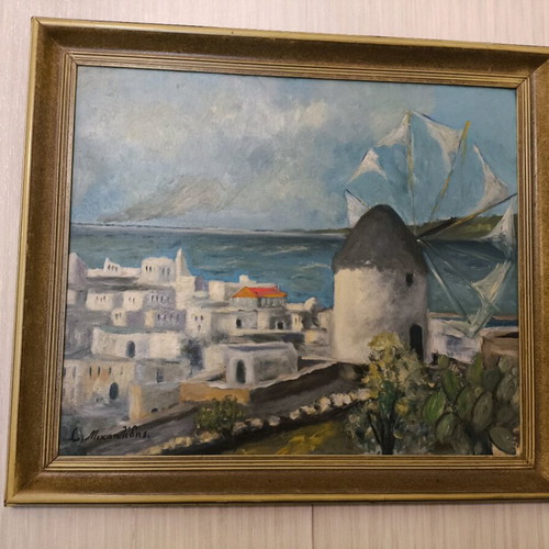 Painting Anemomylos in Mykonos oil on canvas like new