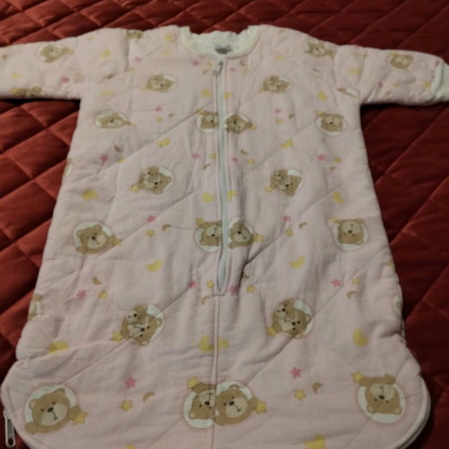 Baby sleeping bag like new, pink with teddy bear and star patterns