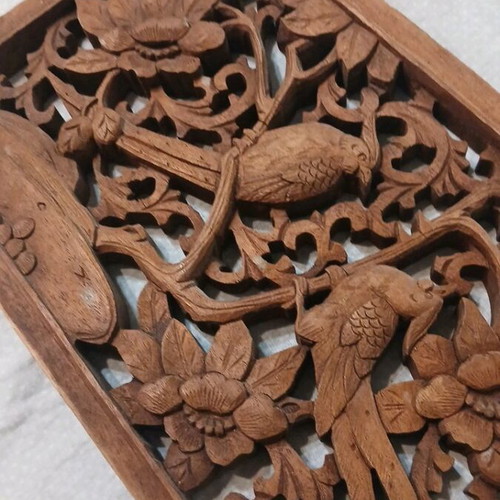 Vintage wooden carved rectangular camphor panel
