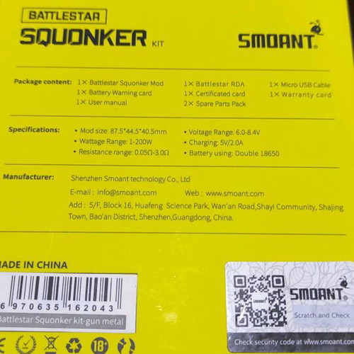 Battlestar Squonker Kit by Smoant gun metal like new