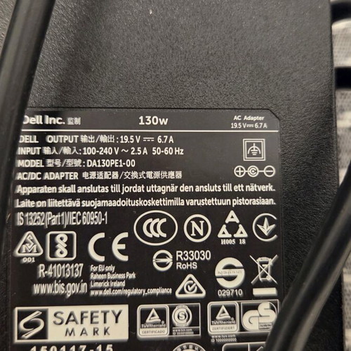 Dell charger 19.5V 6.7A 130W like new, models LA130PM121/HA130PM160/DA130PE1-00