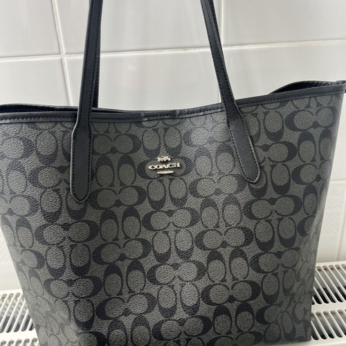 Coach tote bag and wallet set, black and grey monogram
