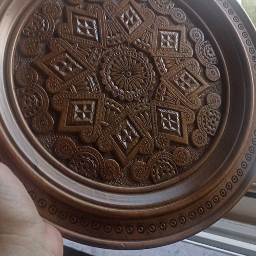 Hand-Carved Solid Wood Decorative Wall Plate 30.3cm, Greek Folk Art