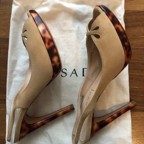 Casadei beige suede slingback sandals with tortoiseshell heel size 38.5