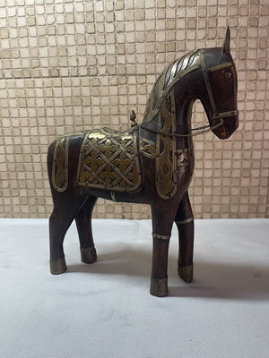 Traditional Indian Wooden Horse used with brass overlays