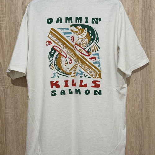 Patagonia Responsibili-Tee Dammin' Kills Salmon T-shirt Large new, birch white