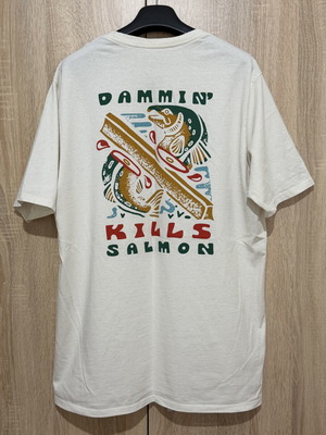 Patagonia Responsibili-Tee Dammin' Kills Salmon T-shirt Large new, birch white