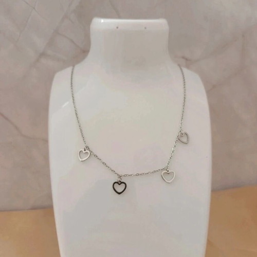 Steel necklace with hearts new, silver color