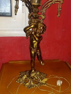 Floor lamps like new, pair of brass with natural glass