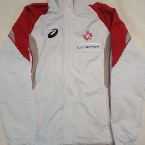 Asics zipper used, size small, white and red