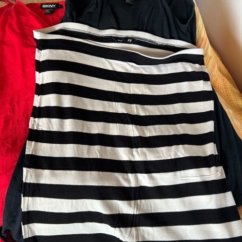 Branded women's tank tops used, includes coral DKNY and striped H&M skirt gift