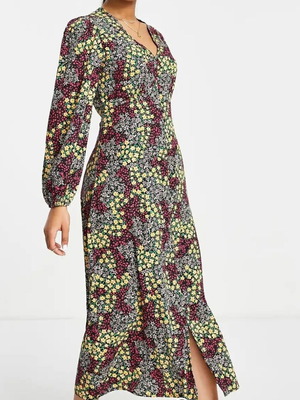 Φόρεμα midi floral New Look σαν καινούργιο, πολύχρωμο πράσινο