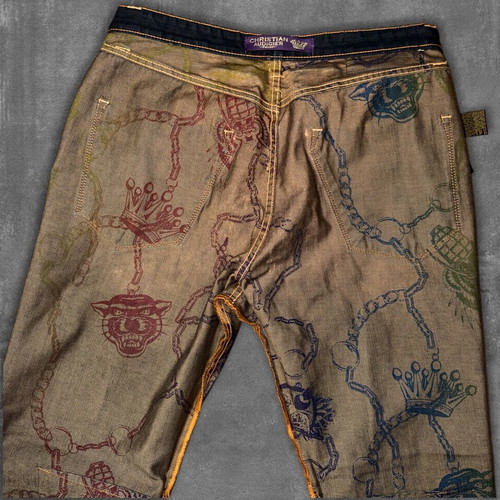 Christian Audigier Day of the Dead baggy jeans XL like new, black