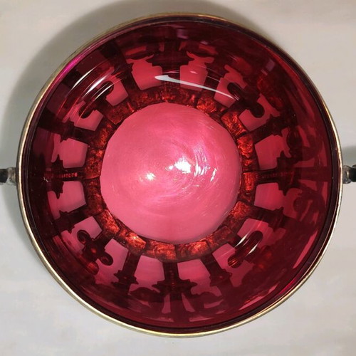 WMF Art Nouveau antique fondue sugar bowl used with red glass lining