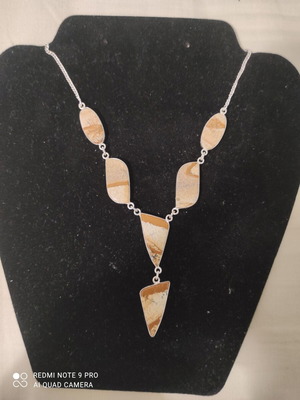 Silver-plated necklace with Jasper stone new, beige and brown