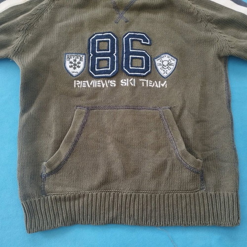 Review knitted kids sweatshirt like new, green olive, size 116-122