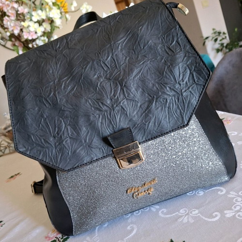 Elizabeth George women's leather backpack like new, black and gray