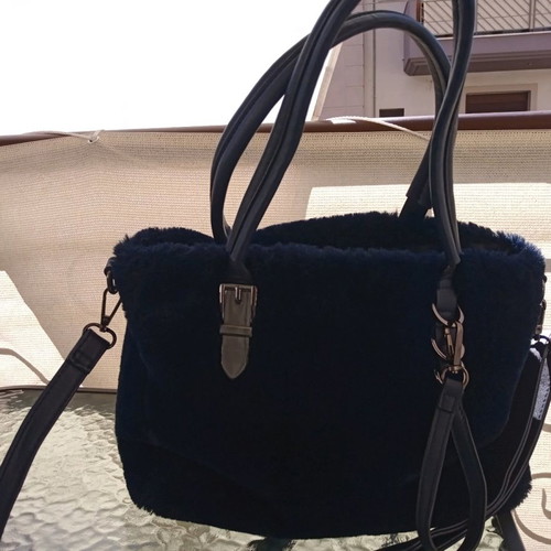 Women's fur handbag used, dark blue