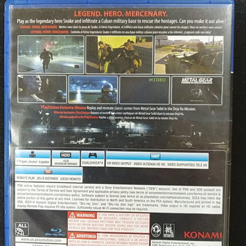 Metal Gear Solid V Ground Zeroes PS4 game like new