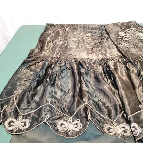 Bedspread for double bed used, black with silver embroidery from 1900