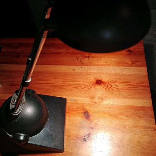 Desk lamp used with 2 light intensities, petrol blue from the 90s