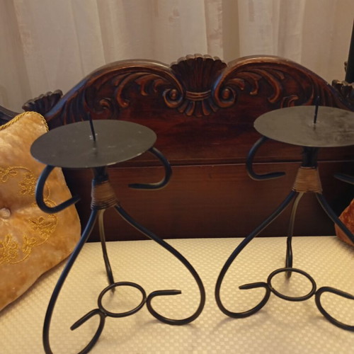Vintage iron candlesticks pair 23cm height like new
