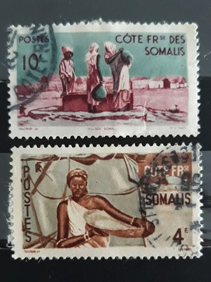 Γραμματόσημα Somali Coast 1947, γαλλική αποικία, γυναίκα και χωριό
