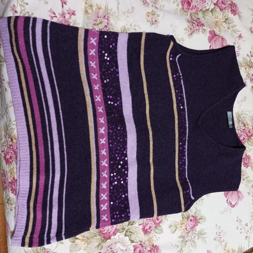 Wool vest purple used with embroidered sequins and striped pattern