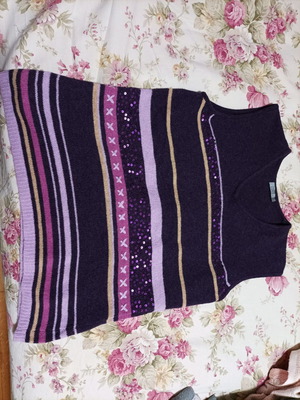 Wool vest purple used with embroidered sequins and striped pattern