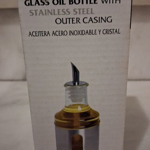 Glass oil container with stainless steel casing, new, ITEM International