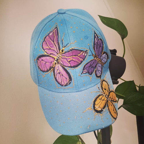 Jockey hat new hand-painted, beige and blue