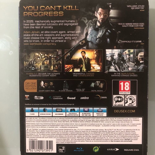 Deus Ex: Mankind Divided – Day One Steelbook Edition PS4 – Άριστη Κατάσταση (Σαν Καινούργιο)