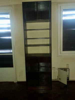 Bookcase used, dark wood shelf for vinyl and stereo storage