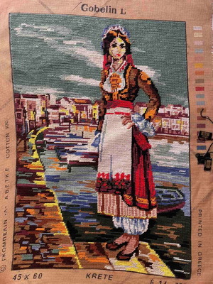 Handmade textile painting frame, Crete design