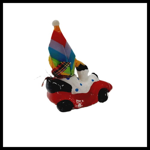 Vintage ceramic clown figurine in cart used, handpainted