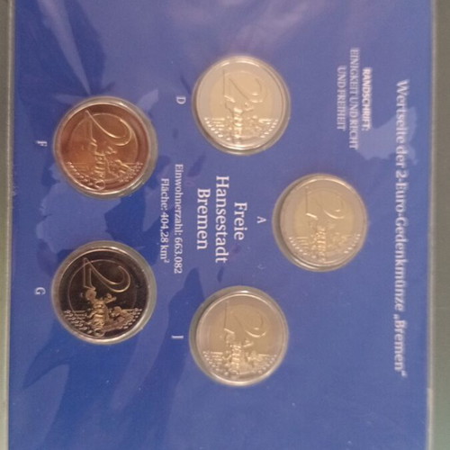 Germany 2 euro coinset A,D,F,G,J new