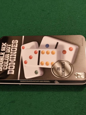 Double Six Color Dot Dominoes board game, 28 tiles, metal tin
