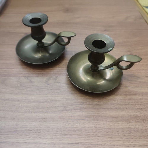 Brass chambersticks vintage set of 2 used