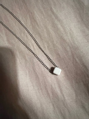 Silver necklace made of steel with white cube new