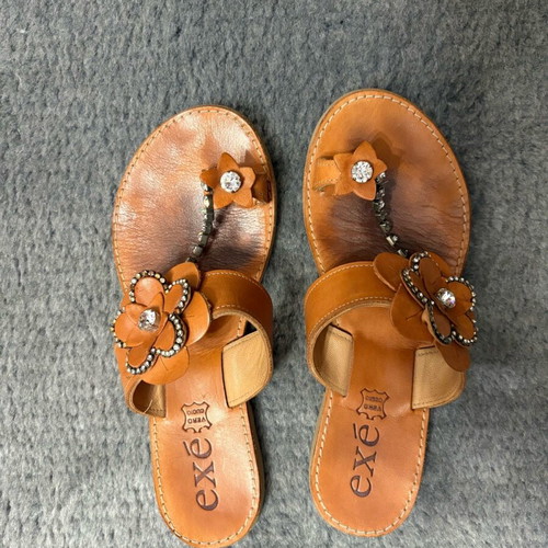 Exe flat women's sandals used, leather, brown, size 37