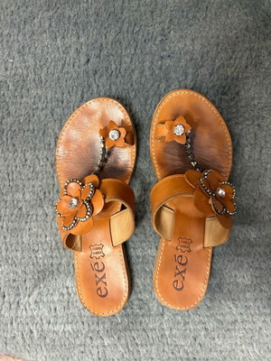 Exe flat women's sandals used, leather, brown, size 37