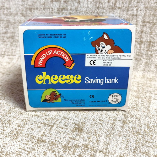 Cheese Saving Bank wind-up new vintage plastic coin bank with box