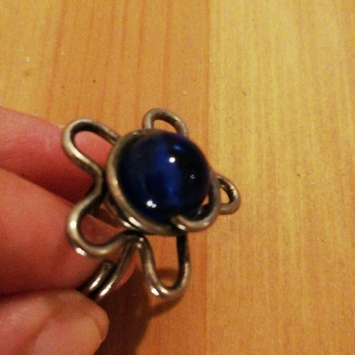 Boho Silver Ring with Dark Blue Stone used