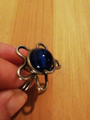 Boho Silver Ring with Dark Blue Stone used