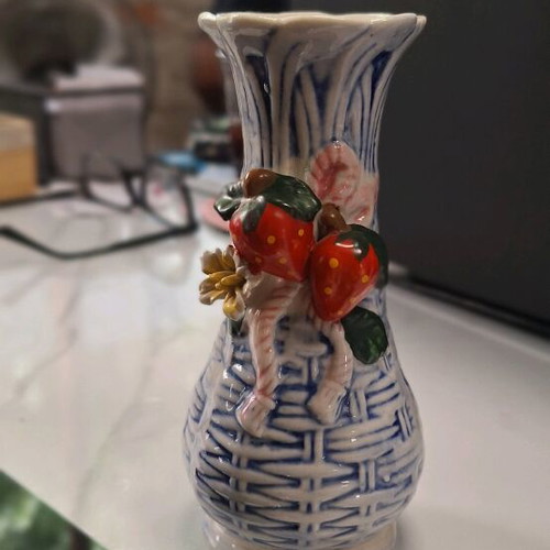 Porcelain decorative vase with strawberries like new