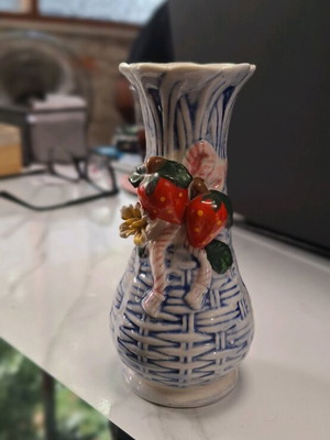 Porcelain decorative vase with strawberries like new