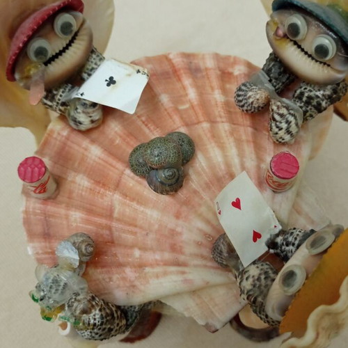 Handmade decorative turtles used, missing head on fourth